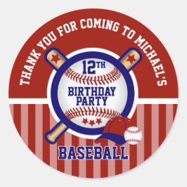 Pegatina Redonda Fiesta del 00º Cumpleaños - Béisbol - Gracias