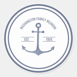 Pegatina Redonda Fiesta del Anclaje Azul Reunión Familiar