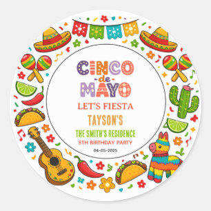 Pegatina Redonda Fiesta del Cinco de Mayo – Celebración de fiesta c