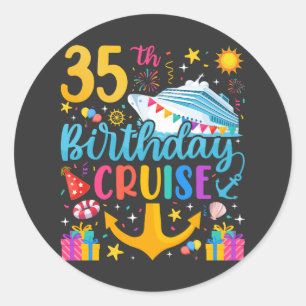 Pegatina Redonda fiesta del Día B del crucero de cumpleaños 35