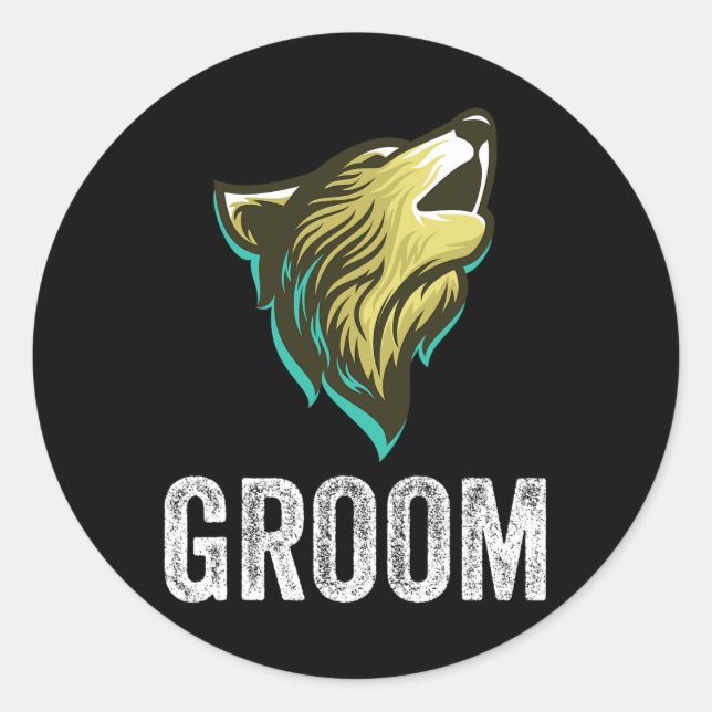 Pegatina Redonda Fiesta del equipo de Grooms Wolf Boda Groomsmen (Anverso)