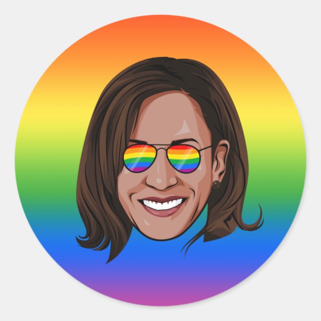Pegatina Redonda Fiesta del Orgullo Kamala Harris (Anverso)