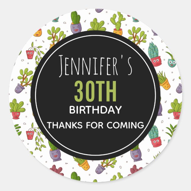 Pegatina Redonda Fiesta del patrón de Cactus Succuls de Cute Gracia (Anverso)