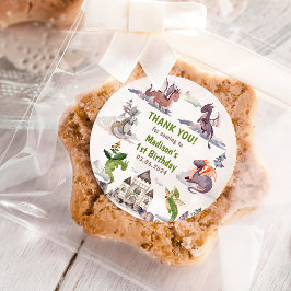 Pegatina Redonda Fiesta del primer cumpleaños de Cute Dragon