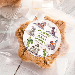 Pegatina Redonda Fiesta del primer cumpleaños de Cute Dragon