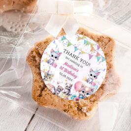 Pegatina Redonda Fiesta del primer cumpleaños de Cute Kitty Cat