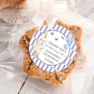 Pegatina Redonda Fiesta del primer cumpleaños de Silly Goose