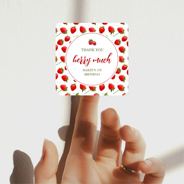 Pegatina Redonda Fiesta del primer cumpleaños de Strawberry Berry (Subido por el creador)