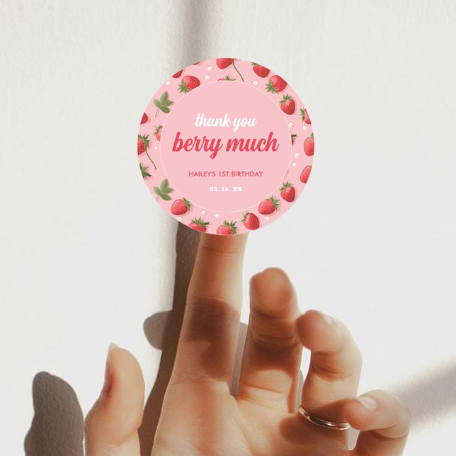 Pegatina Redonda Fiesta del primer cumpleaños de Strawberry Berry (Subido por el creador)