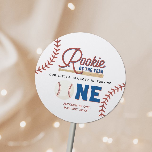 Pegatina Redonda Fiesta del primer cumpleaños del beisbol Rookie of (Subido por el creador)
