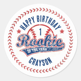 Pegatina Redonda Fiesta del primer cumpleaños del beisbolista Rooki