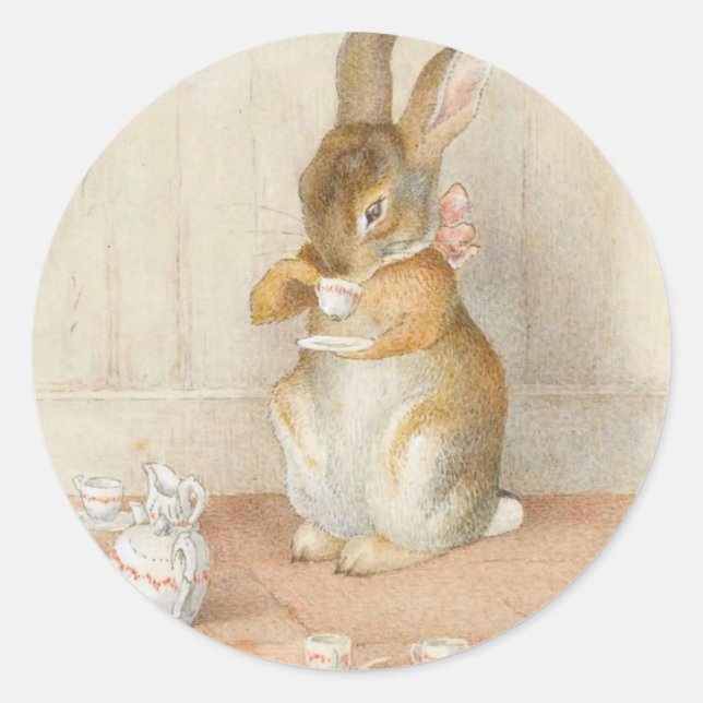 Pegatina Redonda Fiesta del té de conejo - Beatrix Potter (Anverso)