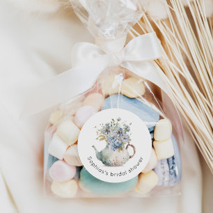 Pegatina Redonda Fiesta del té de hortensias azules para despedida 