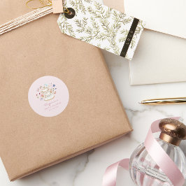 Pegatina Redonda Fiesta del Té Rosa Sonrojo