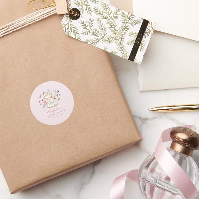 Pegatina Redonda Fiesta del Té Rosa Sonrojo (Blush Pink Tea Party Classic Round Sticker by Painted Paperie
)