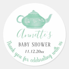 Pegatina Redonda Fiesta del té Shabby Chic Baby Shower | Gracias