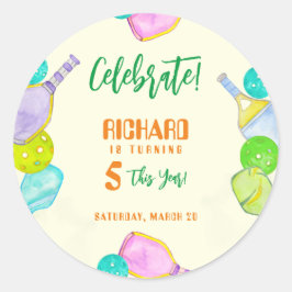 Pegatina Redonda Fiesta Deportivo Acuarela Baloncesto Temático Cump