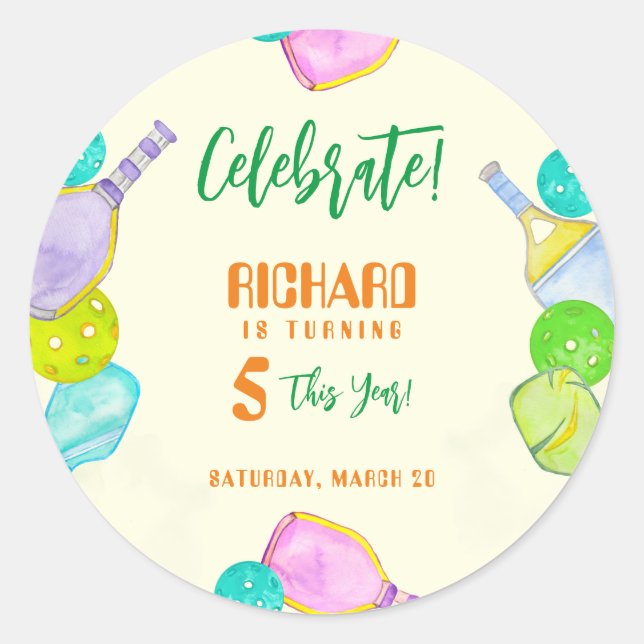 Pegatina Redonda Fiesta Deportivo Acuarela Baloncesto Temático Cump (Anverso)