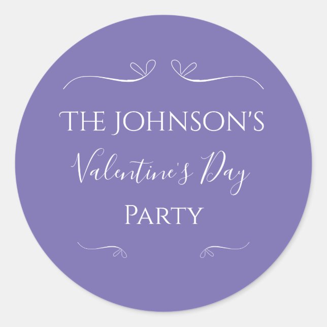 Pegatina Redonda Fiesta Día de San Valentín púrpura moderno (Anverso)