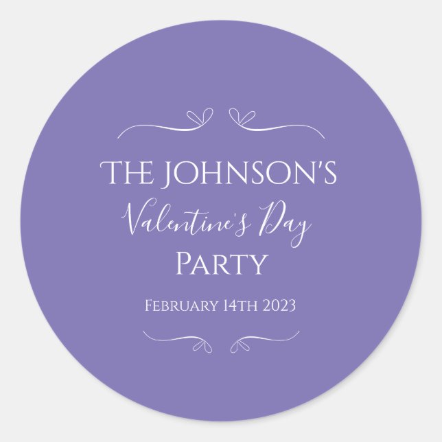 Pegatina Redonda Fiesta Día de San Valentín púrpura moderno (Anverso)