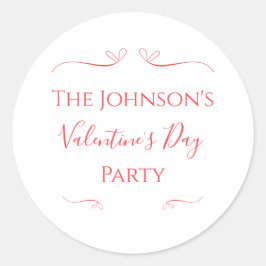 Pegatina Redonda Fiesta día de San Valentín rojo rosado mínimo