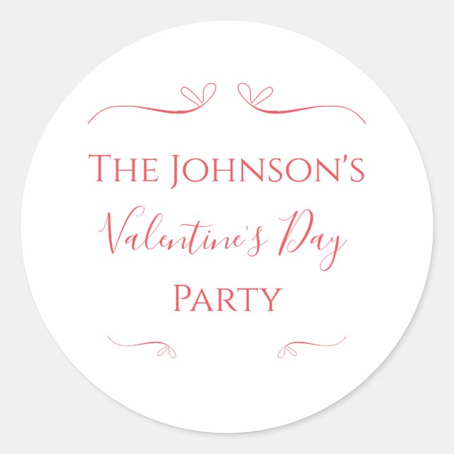 Pegatina Redonda Fiesta día de San Valentín rojo rosado mínimo (Anverso)