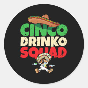 Pegatina Redonda Fiesta divertida de bebida de Cinco Drinko Squad C