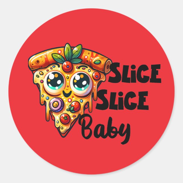 Pegatina Redonda Fiesta divertida de pizza slice (Anverso)