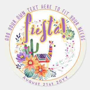 Pegatina Redonda FIESTA Drama Llama Folkart Flores Personalizado
