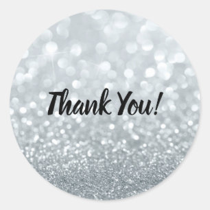 Pegatina Redonda Fiesta Dulces 16 Brillante Purpurina Blanca