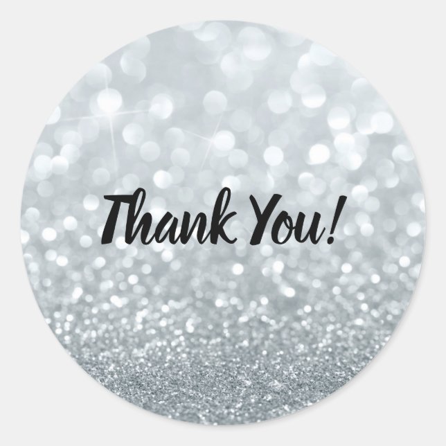 Pegatina Redonda Fiesta Dulces 16 Brillante Purpurina Blanca (Anverso)