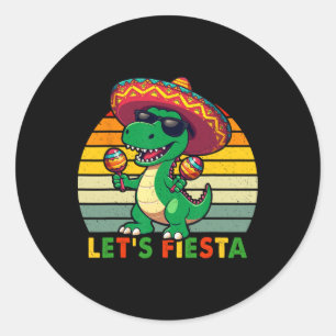 Pegatina Redonda Fiesta el dinosaurio mexicano Cinco de Mayo Toddle