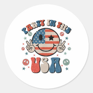 Pegatina Redonda Fiesta En Eeuu 4 De Julio Preppy Sonríe A Niños Ho