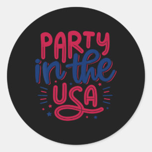 Pegatina Redonda Fiesta En Eeuu Vintage Independence Day 4th Of J