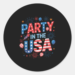Pegatina Redonda Fiesta En Estados Unidos 4 De Julio Independencia 