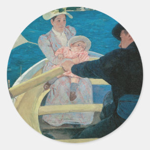 Pegatina Redonda Fiesta en un barco de Mary Cassatt, Arte fino vint