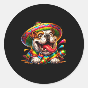 Pegatina Redonda Fiesta Familiar de Cinco De Mayo Mexicana en Inglé