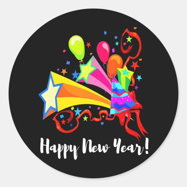 Pegatina Redonda Fiesta Feliz Año Nuevo 2024 (Anverso)