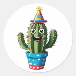 Pegatina Redonda Fiesta feliz Cactus - Personalizado festivo lindo
