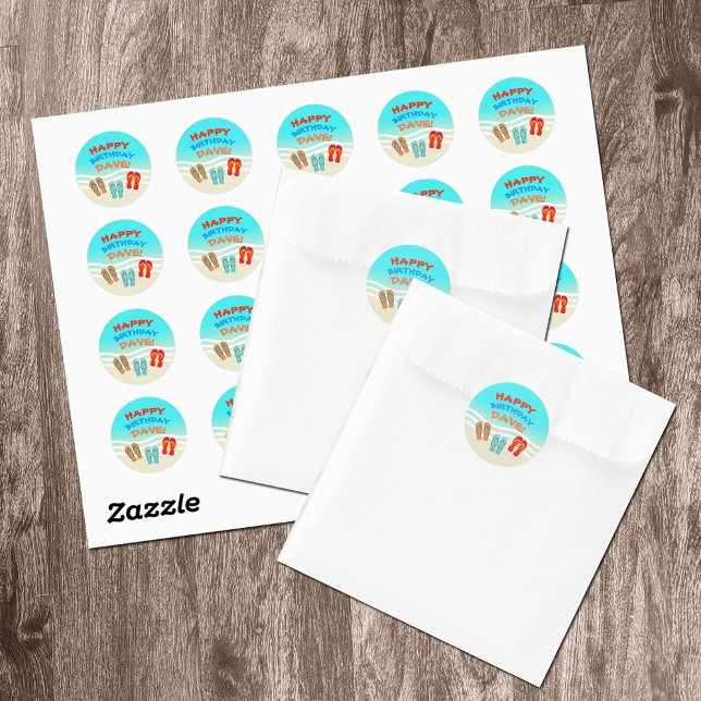 Pegatina Redonda Fiesta feliz de Birthday Beach personalizado (Subido por el creador)