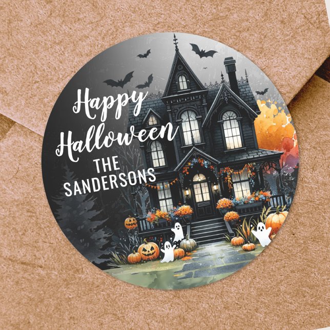 Pegatina Redonda Fiesta Feliz de Halloween (Happy Halloween Party Classic Round Sticker)