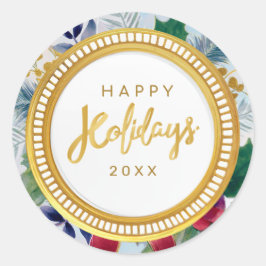 Pegatina Redonda Fiesta feliz festividad estela de oro botánico