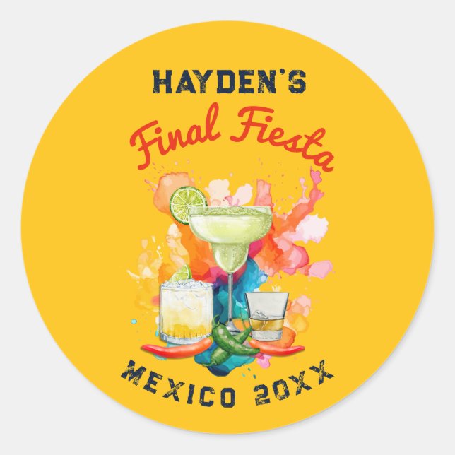 Pegatina Redonda Fiesta Final de Soltera México Margarita Tequila (Anverso)