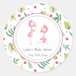 Pegatina Redonda Fiesta Flamingo Gemelos Personalizados Baby Shower