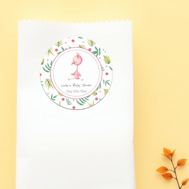 Pegatina Redonda Fiesta Flamingo Personalized Cute Baby Shower (Subido por el creador)