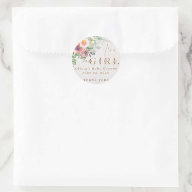 Pegatina Redonda Fiesta Floral Baby Girl Shower (Bolso)