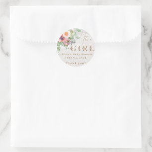 Pegatina Redonda Fiesta Floral Baby Girl Shower