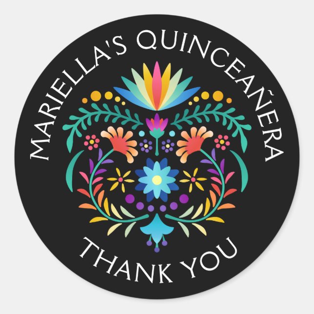 Pegatina Redonda Fiesta Floral Birthday Shower Boda (Anverso)