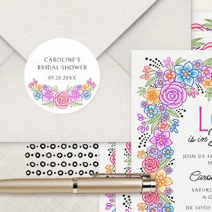 Pegatina Redonda Fiesta Floral Bridal Shower
