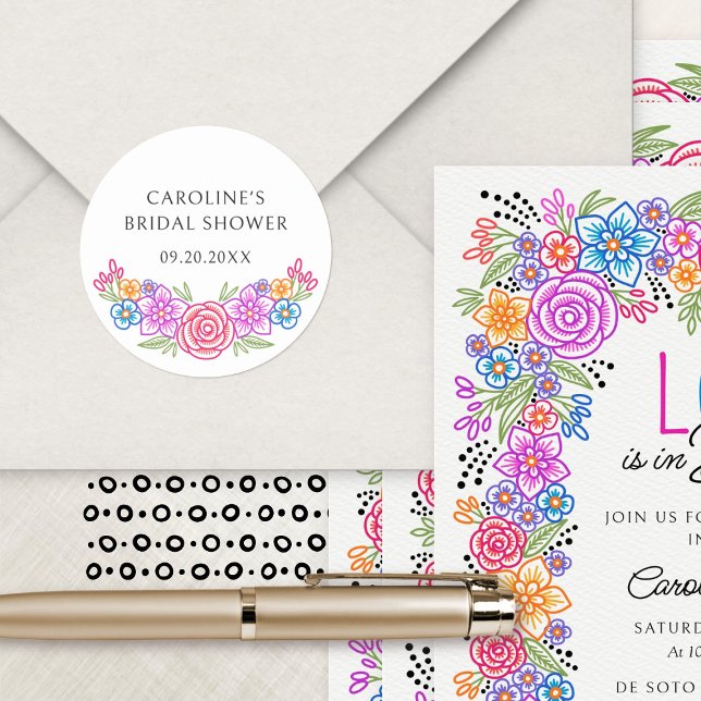 Pegatina Redonda Fiesta Floral Bridal Shower (Subido por el creador)